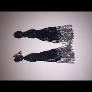 Oscar De La Renta Tassel Earrings-Black and Silver